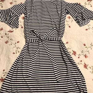 Blue & White Stripe Dress with Cut Out Sleeve